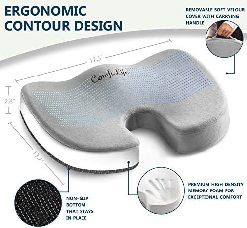 Gray orthopedic memory foam coccyx cushion — photo 3