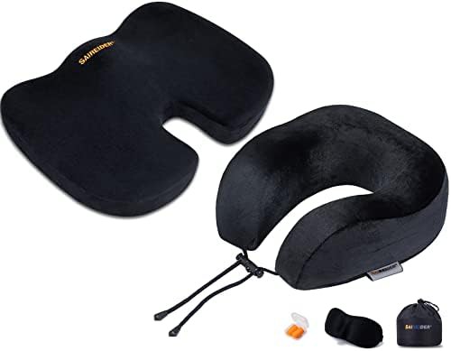 Travel neck pillow and seat cushion bundle