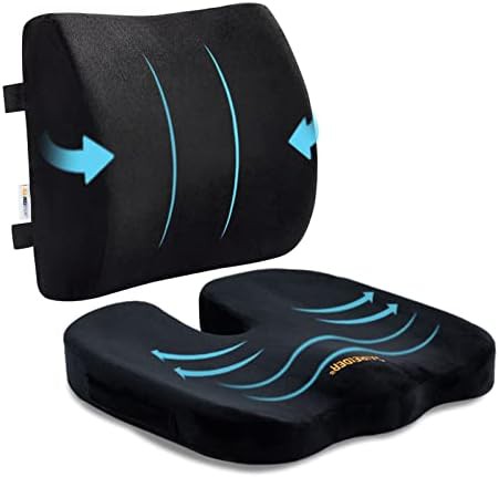 Black seat cushion and lumbar support set