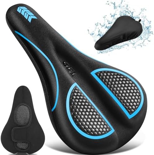 Blue gel bike seat cover with velcro