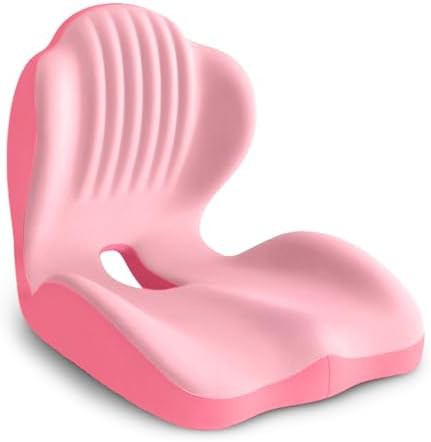 Pink ergonomic L-shaped office chair cushion