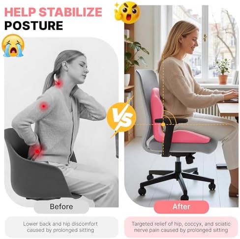 Pink ergonomic L-shaped office chair cushion — photo 3