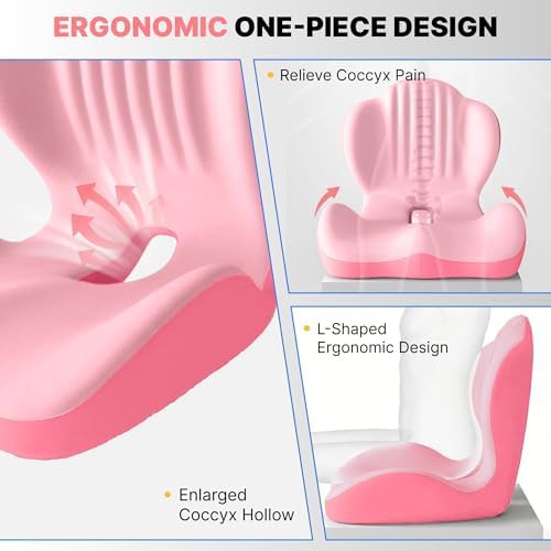 Pink ergonomic L-shaped office chair cushion — photo 4
