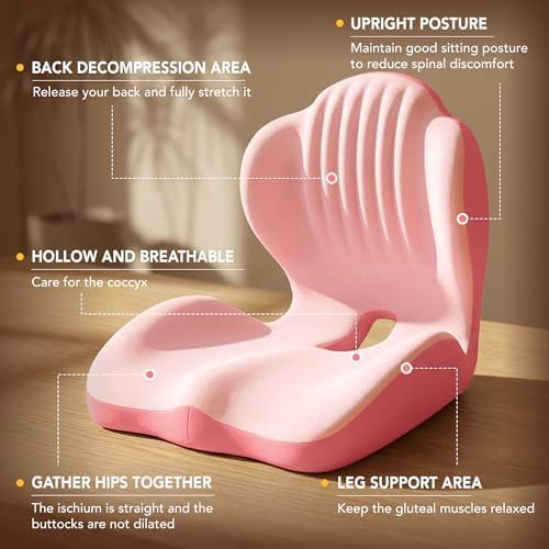 Pink ergonomic L-shaped office chair cushion — photo 5