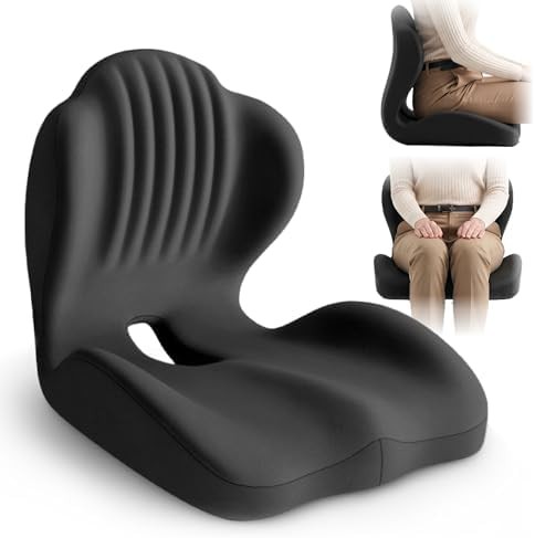 Black ergonomic L-shaped office seat pad