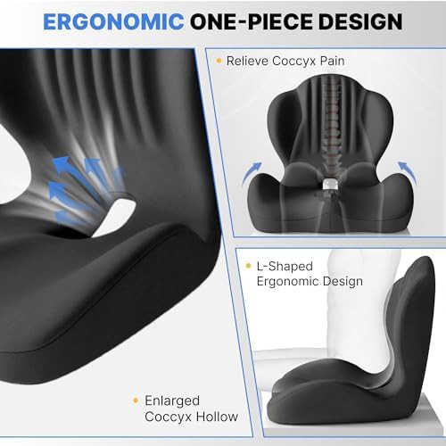 Black ergonomic L-shaped office seat pad — photo 4
