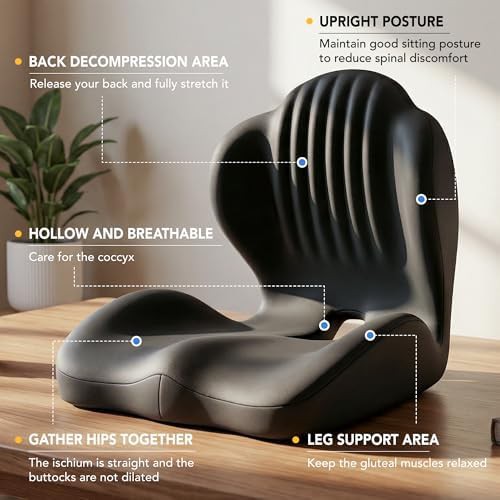 Black ergonomic L-shaped office seat pad — photo 5
