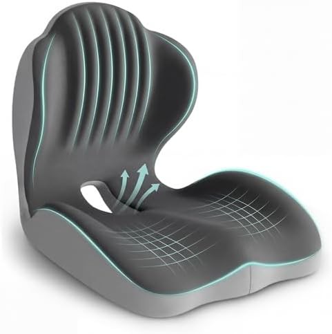 Ergonomic L-shaped seat cushion in grey