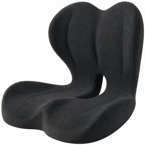 Black L-shaped cushion with lumbar support