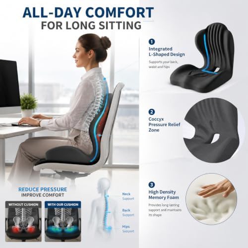 Ergonomic L-shaped black office chair cushion — photo 4